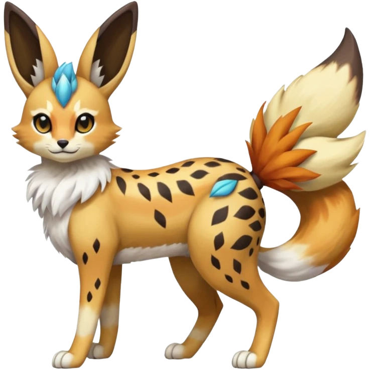 Colorful Meloetta-Bunny-Eevee-Vernid-Sergal-Serval-Pokémon-Fakémon-fusion-hybrid-creature emoji