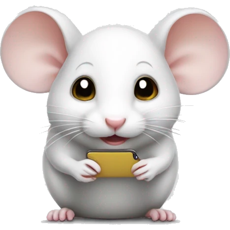 Cute little white mouse using an iphone emoji