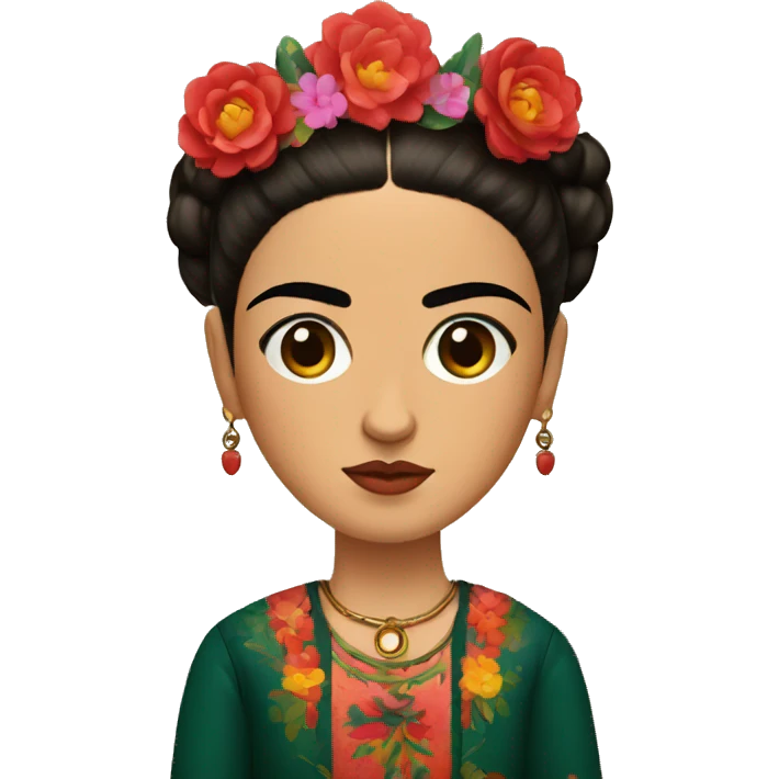 full body frida kahlo unibrow kid with paintbrush emoji