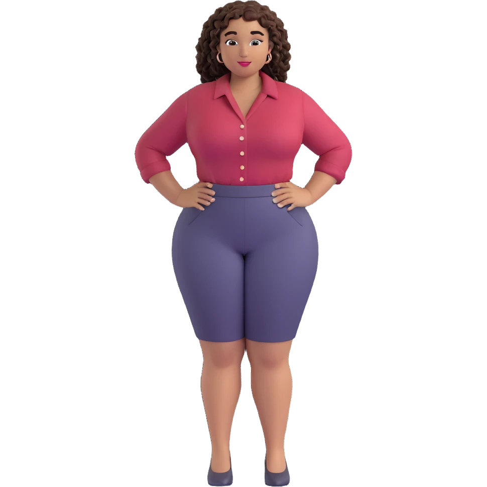 plus size Black woman with curly braids, business casual outfit, friendly expression, standing pose emoji