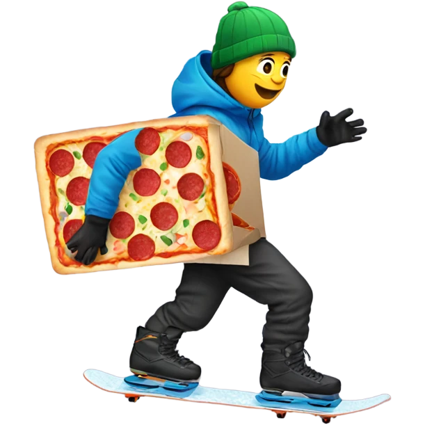 snowboarder carrying a pizza box emoji