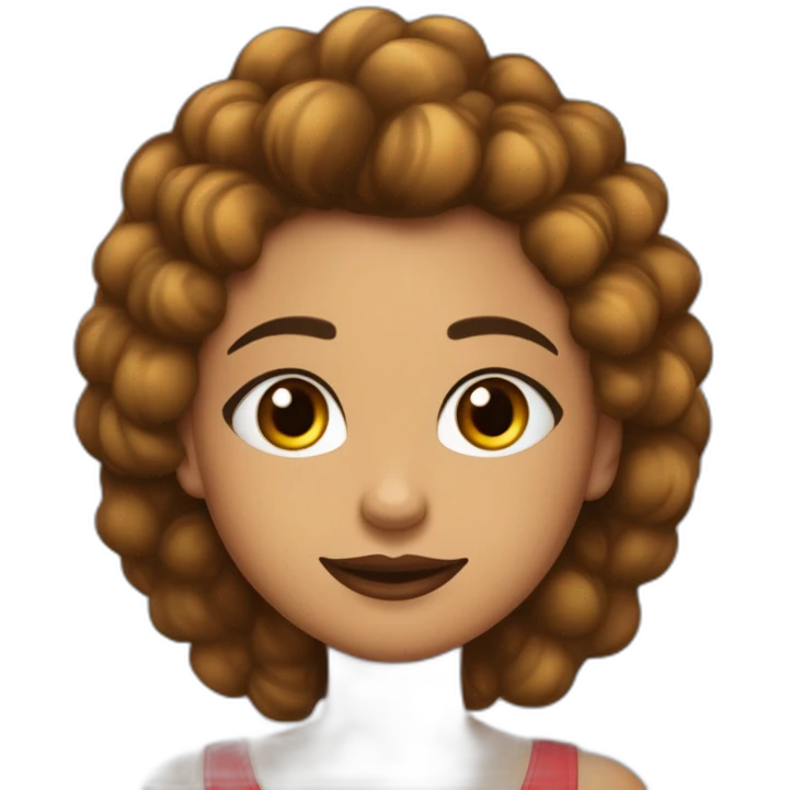 Chica de pelo negro largo y liso ojos marrón claro y almendrados labios gordos y dientes bien colocados tiene hecho el eyeliner y lleva una camiseta roja emoji