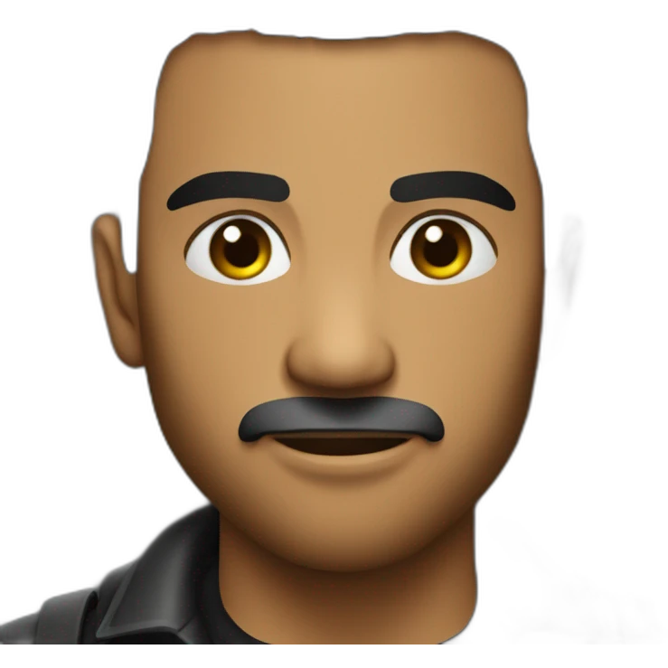 latin strong man, penetrating gaze, black shirt playing bass emoji