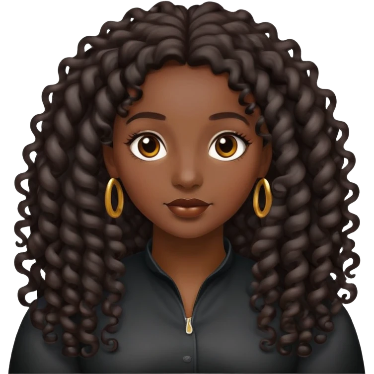 Black woman with long black ringlet curls emoji