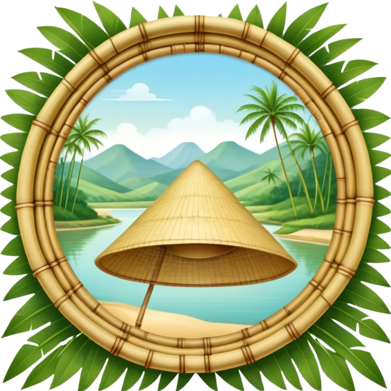 ​Cinematic Realistic Traditional Vietnamese Nón Lá, depicted as a delicately crafted conical hat made of bamboo and palm leaves with subtle texture and natural wear, set against a serene rural backdrop bathed in warm, soft sunlight, evoking authentic cultural heritage, emoji