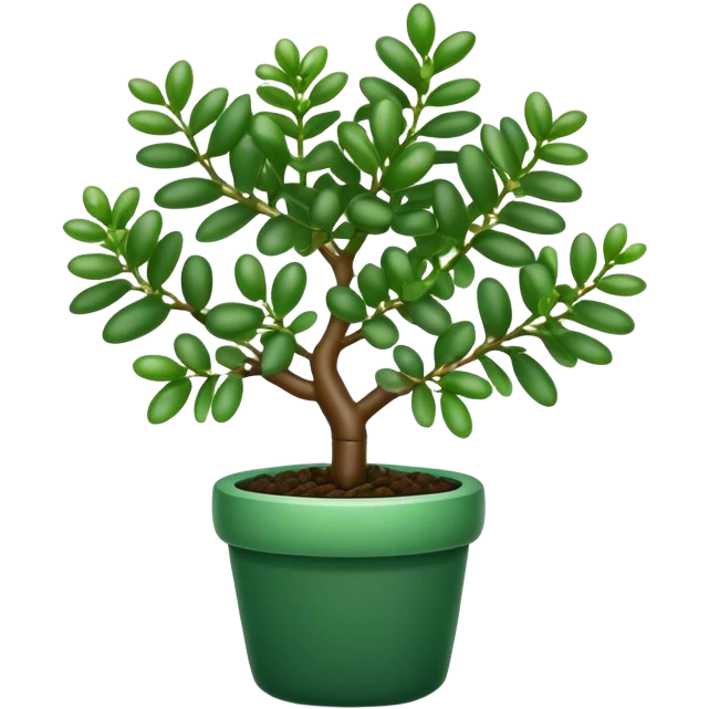 Cinematic Realistic Jade Plant Emoji, Thick and glossy, with dark green, round leaves that shine under the light. The sturdy stems and vibrant foliage give a sense of prosperity and tranquility. Soft glowing outline, capturing the essence of good luck, growth, and natural elegance in a flourishing jade plant! emoji