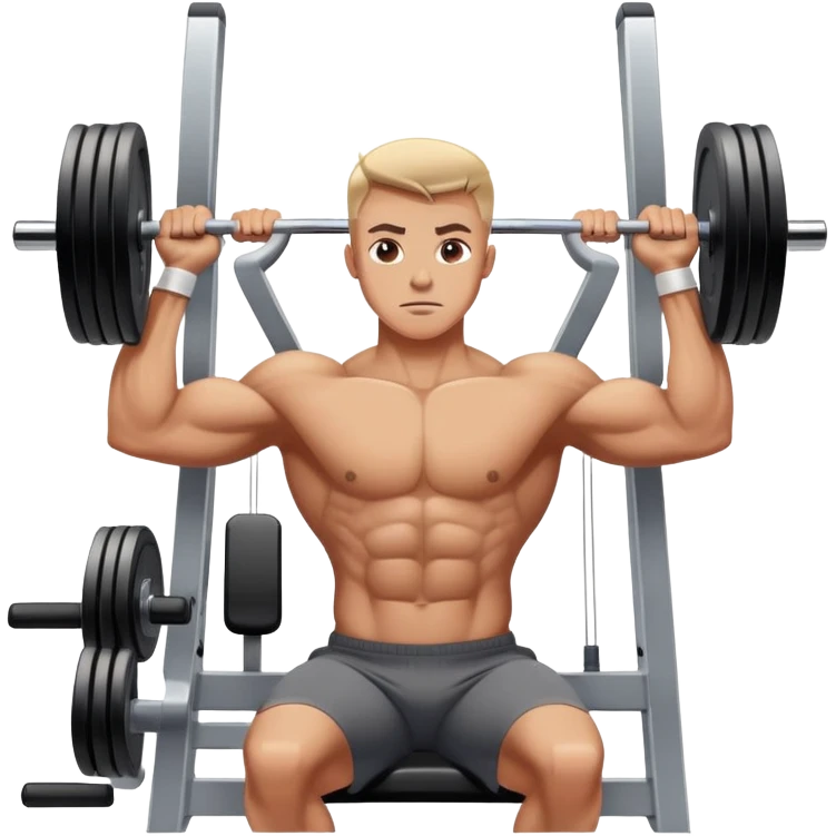 A focused athlete using a gym machine, lifting weights with determination. The gym has modern equipment, mirrors reflecting strength, and a motivating atmosphere. The athlete's concentration shows dedication and commitment to fitness emoji