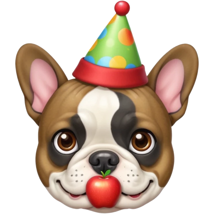 french bulldog with a birthday hat and brindle coloring. please make it apple emoji style please emoji