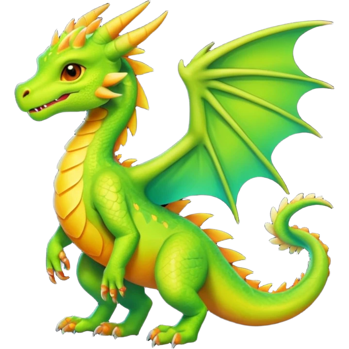 Dark Tropical Mango-Lime Gradient-Skinned Marked Vibrant Vernid-Dutch-Angel-Dragon-creature (full body) emoji
