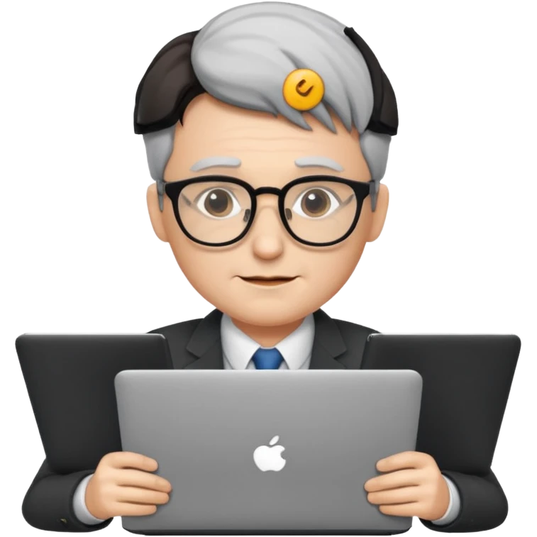 un profesor que este parado con sus lentes y su laptop emoji