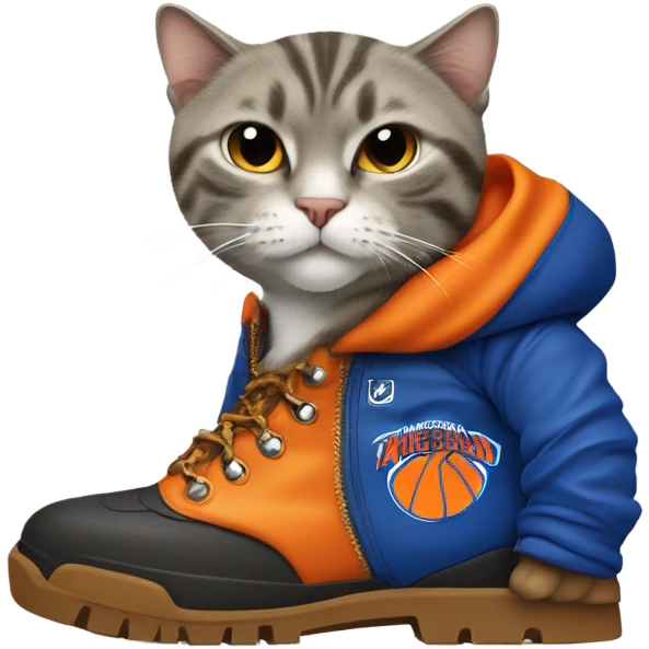 cat in timbs, New York knicks jersey and smoking  emoji