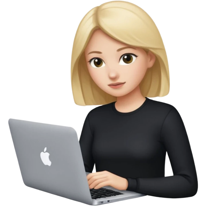 a girl using the mac book air with black emoji