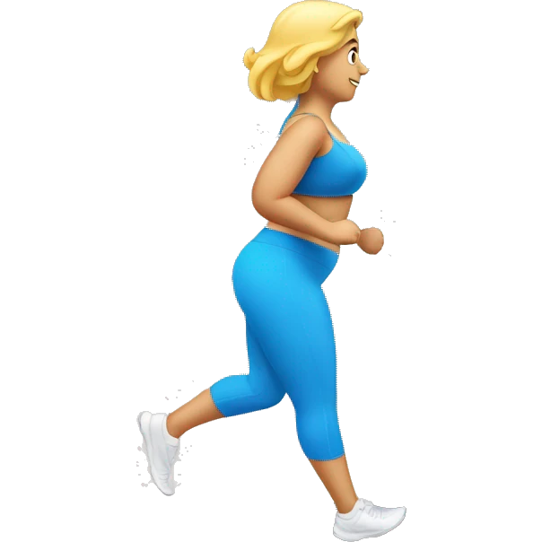 running bigger woman a blue sportbra on a treadmill from the side, with treadmill emoji