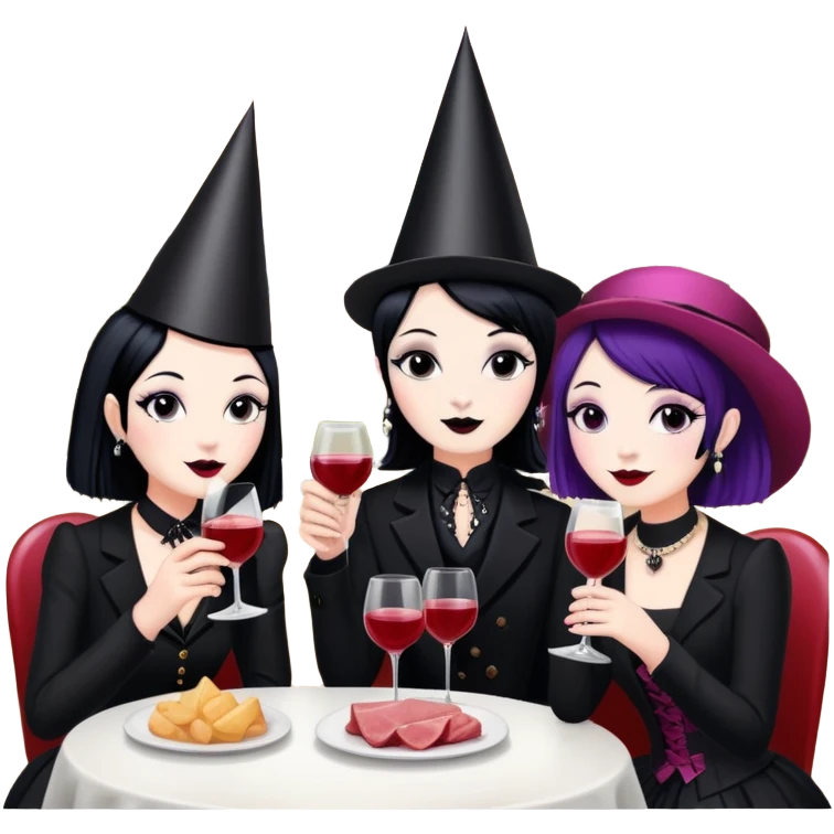 goth artists enjoying wine Party at a french Parisian SPAM meat cafe LANDSCAPE  emoji