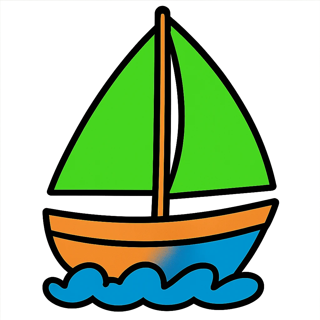 a sail boat with a bright green #00ff00 sail, playful cartoon style emoji