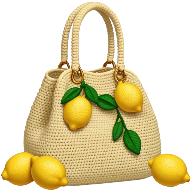beige crocheted bag with lemons emoji