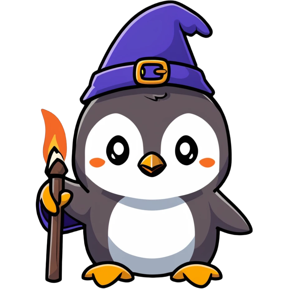 Cute penguin wizard casting a spell emoji