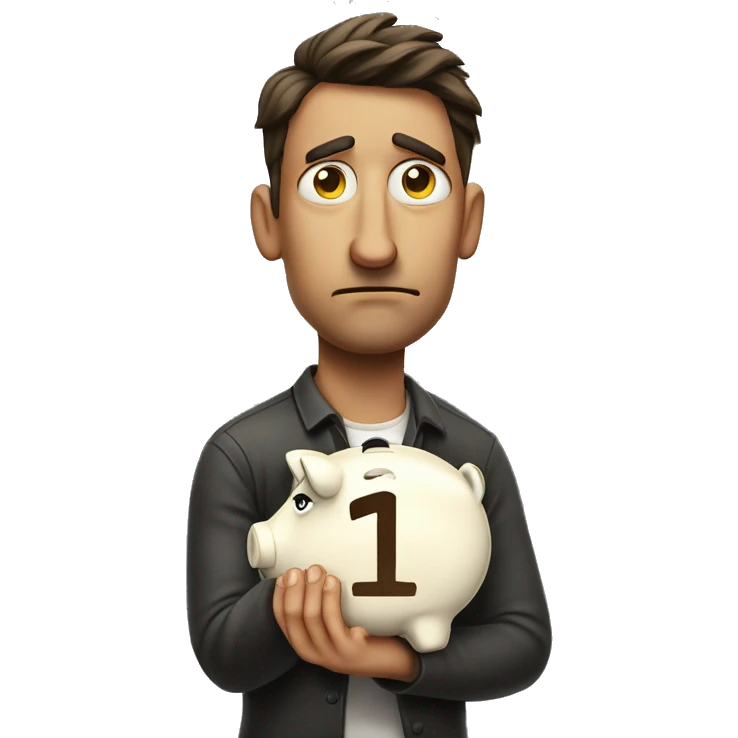 man breaking piggybank with 1 cent on it looking sad emoji
