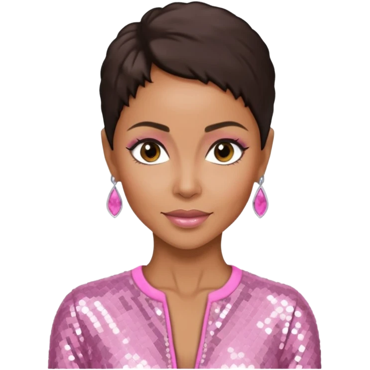 Jada Pinkett Smith with dark brown hair, light pink sequin outfit emoji