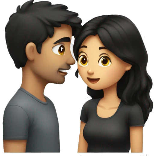 A girl with dark hair kisses a guy with dark hair emoji