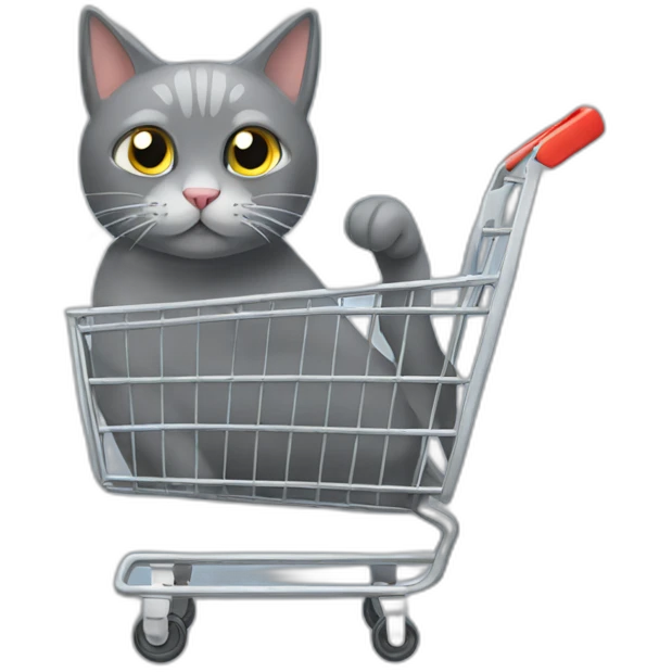 shopping cart with gray cat inside emoji
