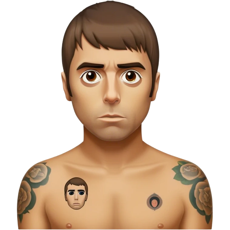 Liam Gallagher with a tattoo of Liam Gallagher on his chest emoji