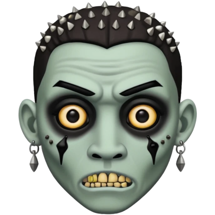 Zumbi man, white, black eye, studded earrings on both ears emoji