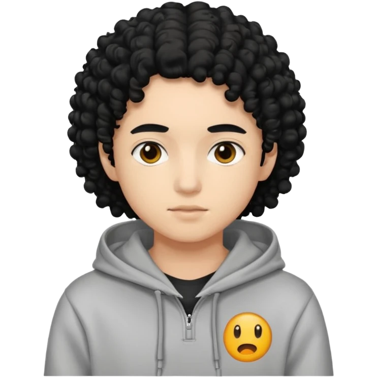 Gut wearing a hoodie with black curly hair emoji