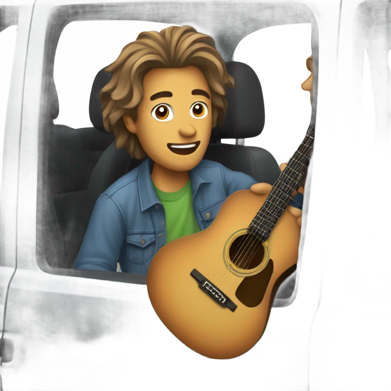 guy hanging out of a car playing a guitar emoji