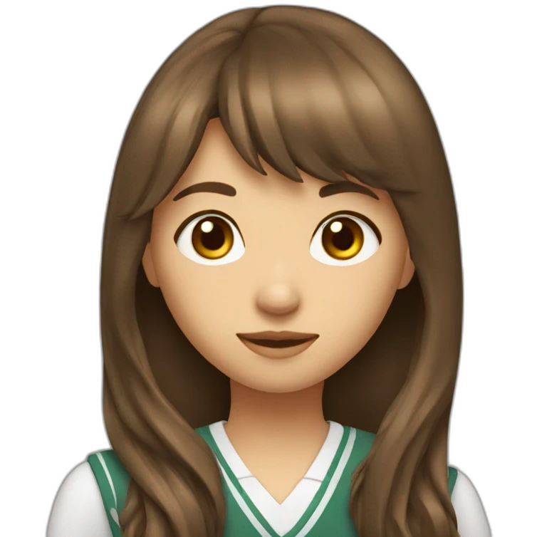 school girl with long brown hair with frindge emoji