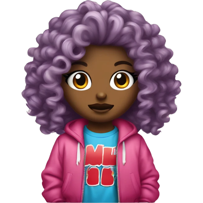 Hello kitty métisse avec des cheveux curly et habillée en streetwear  emoji