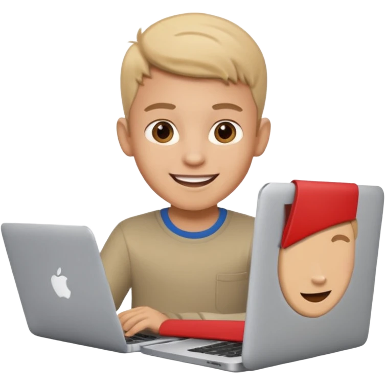 happy boy Graphic designer whit a MacBook emoji