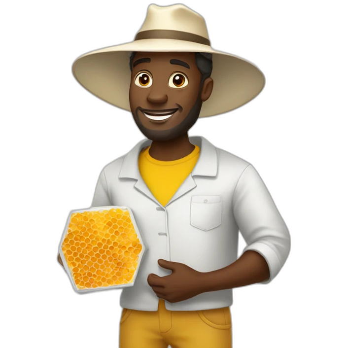 tall Black man as a beekeeper holding honey comb full body emoji