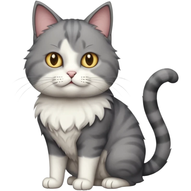 full body dumb looking large short hair dark grey and white cat emoji