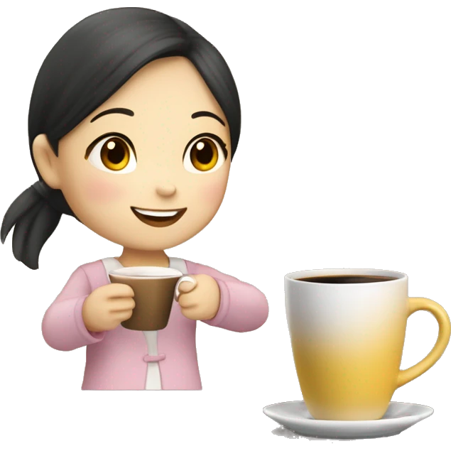 Create an animated emoji: a lovely Chinese little girl pushing a cup of hot coffee in and saying “thank you, my teacher!” emoji
