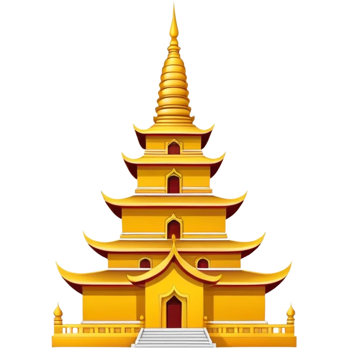 Dai minority pagoda in Xishuangbanna, simplified emoji style with bold outlines and bright colors, cartoon style golden Buddhist tower emoji