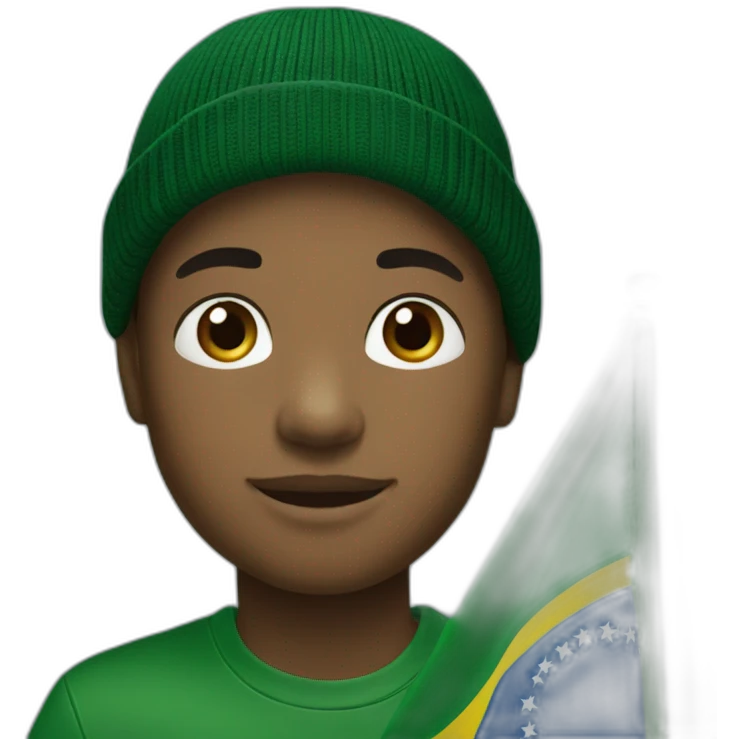 Black boy using lacoste beanie with brazil flag emoji