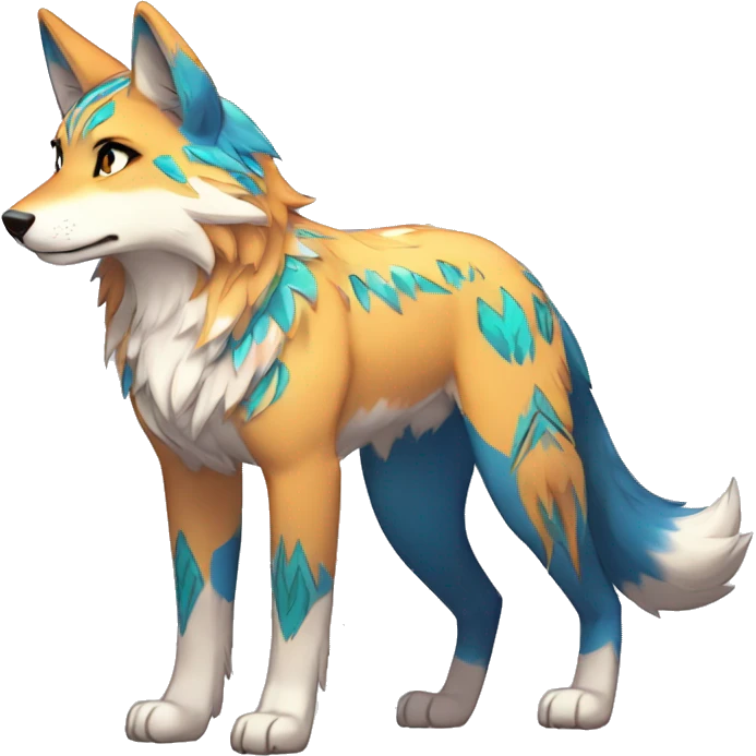 Anthro Colorful Shiny Fionbri-Falvie-sparkle-wolf-sona with tribal markings full body emoji