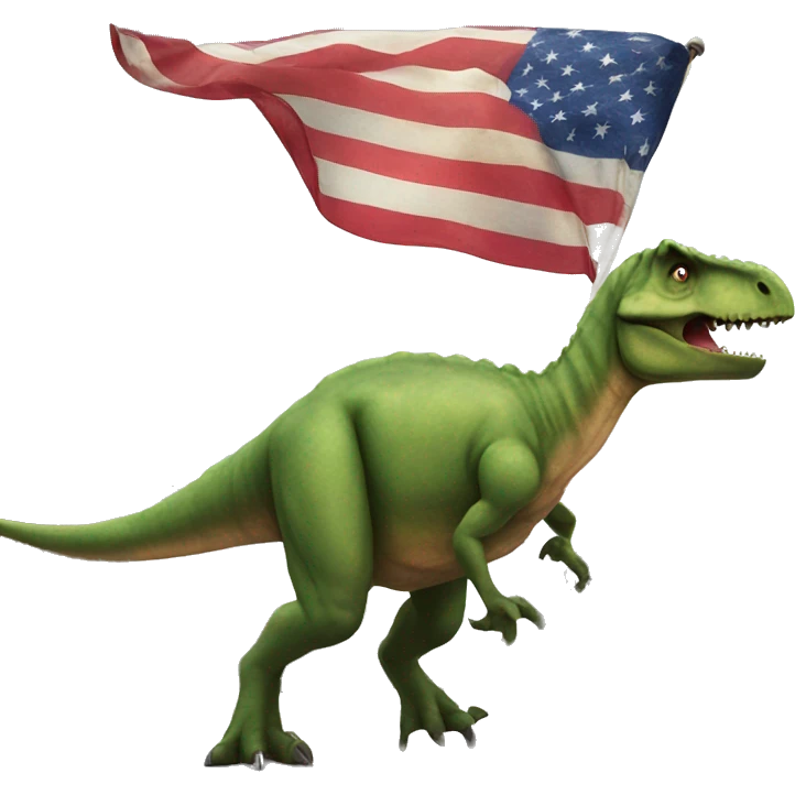 Dinosaur destroying city carrying American flag emoji