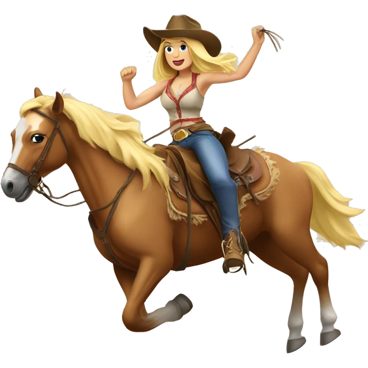 hot blond cowgirl riding a horse while throwing the lasso emoji
