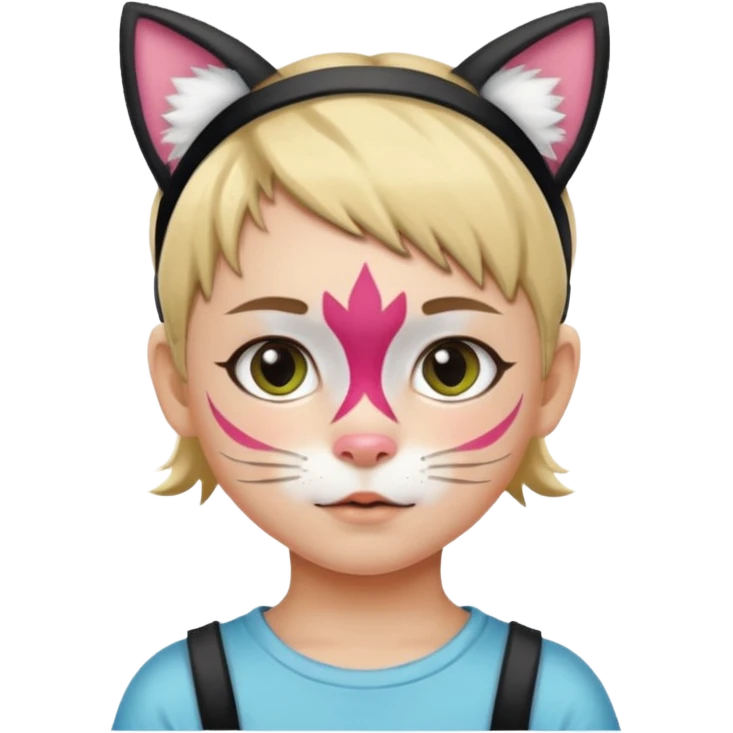 little kid with face paint and cat ear headband emoji