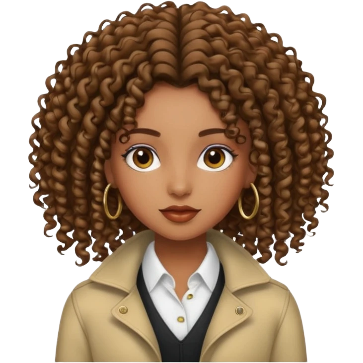 Brown skin girl with curly roots and straight ends emoji