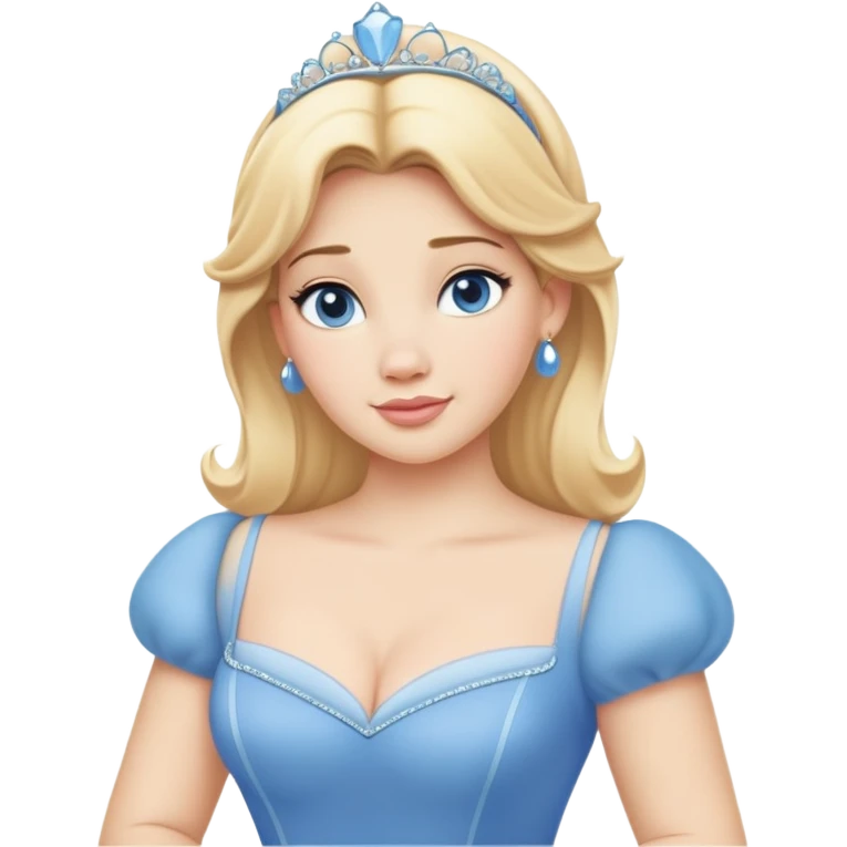 Cinderella from hips up, blue dress, blonde hair, minimal style, larger size emoji