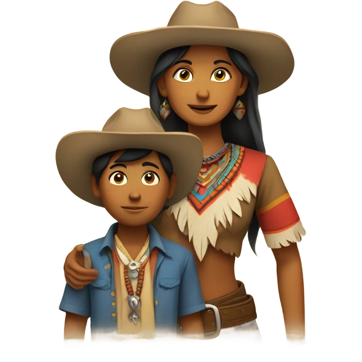 Cowboy Indian woman and a boy emoji
