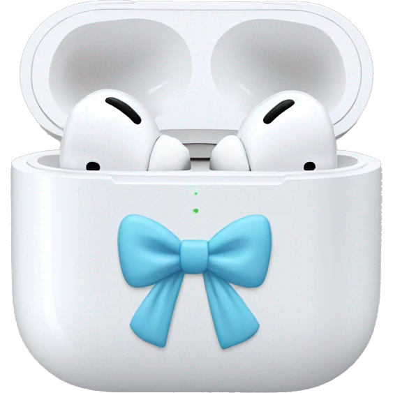 AirPods Pro in a white case with a pastel blue bow on the case emoji