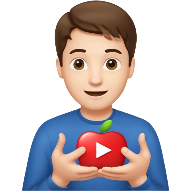 a man holding the YouTube logo, apple style emoji, cheerful expression emoji