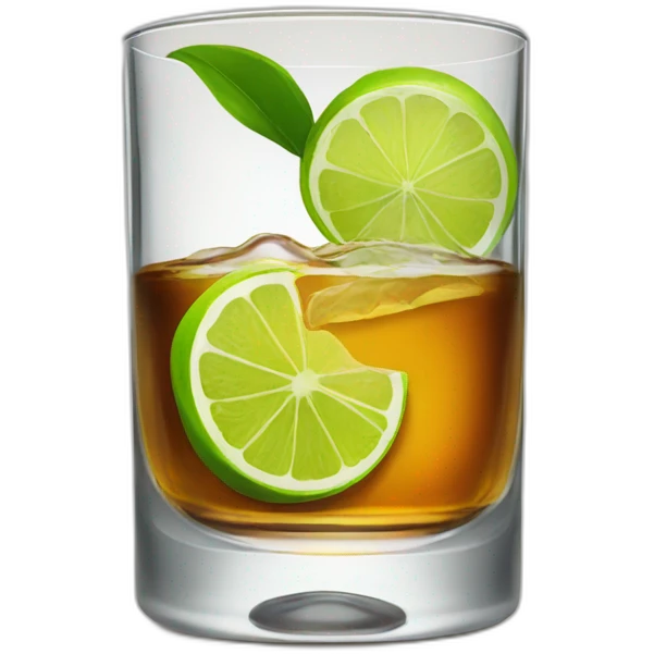 A single whiskey glass with a single slice of green lemon piece on it emoji