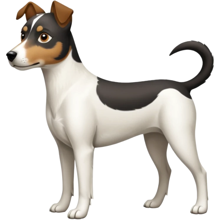 a full body large white parson russell looking dog the size of a kelpie with light brown ears and a light brown patch on one eye and a large snout emoji
