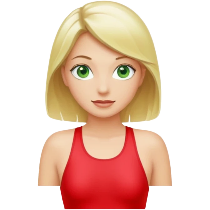 Blonde Woman, Green eyes, Red onepiece, whole Body,Background Indoor pool emoji