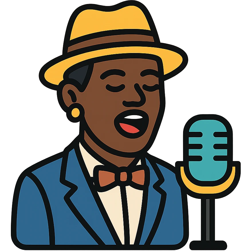 black jazz singer, 1940s, color outline icon emoji